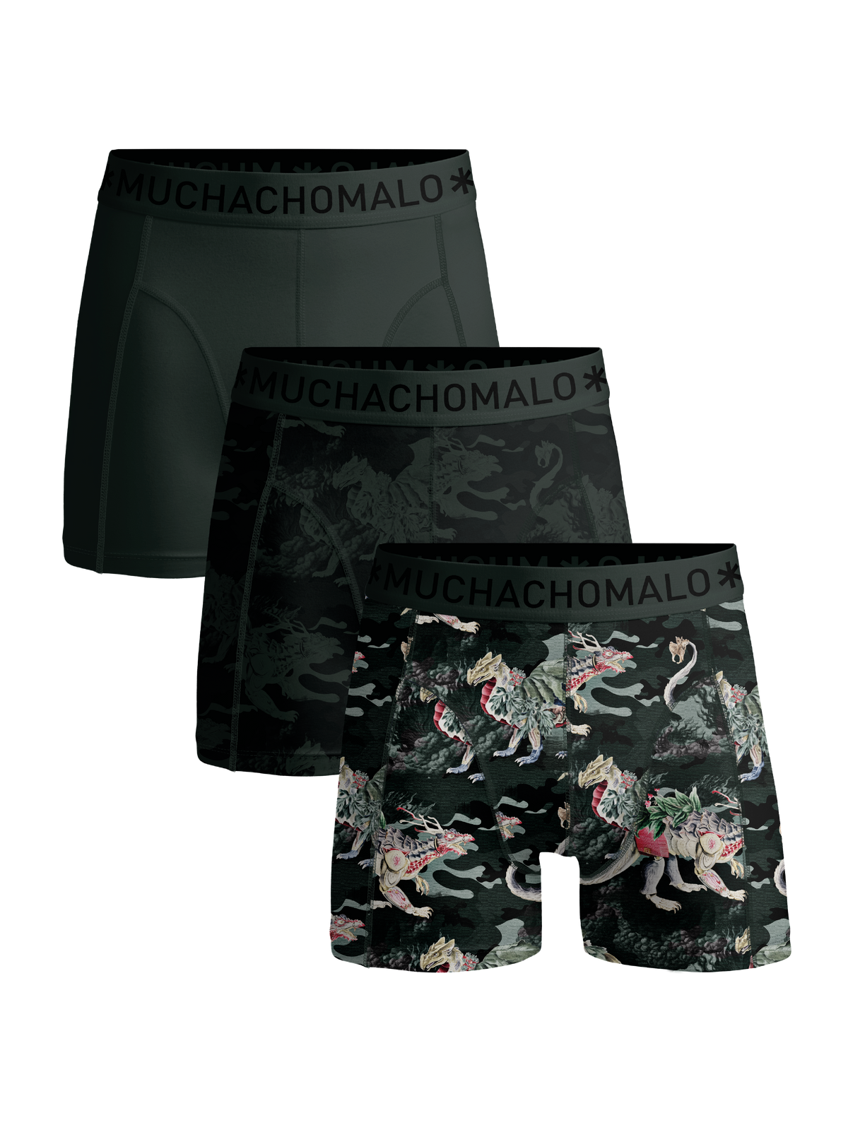 Muchachomalo Hidden Dragons 3-pack boxerkalsonger – två mönstrade och ett svart par