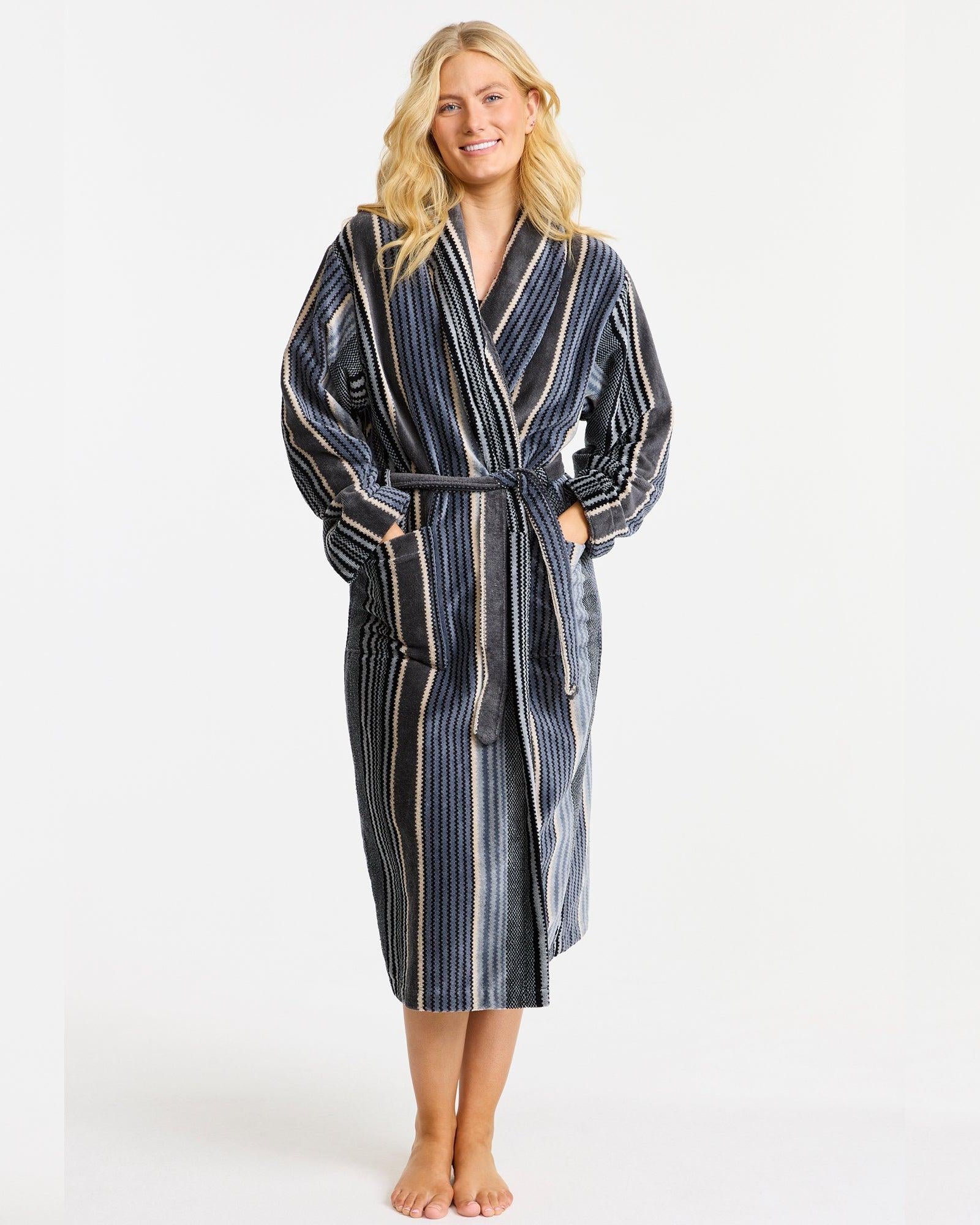 Damella Unisex Torekov Morgonrock Grey Stripe - Härliga Under