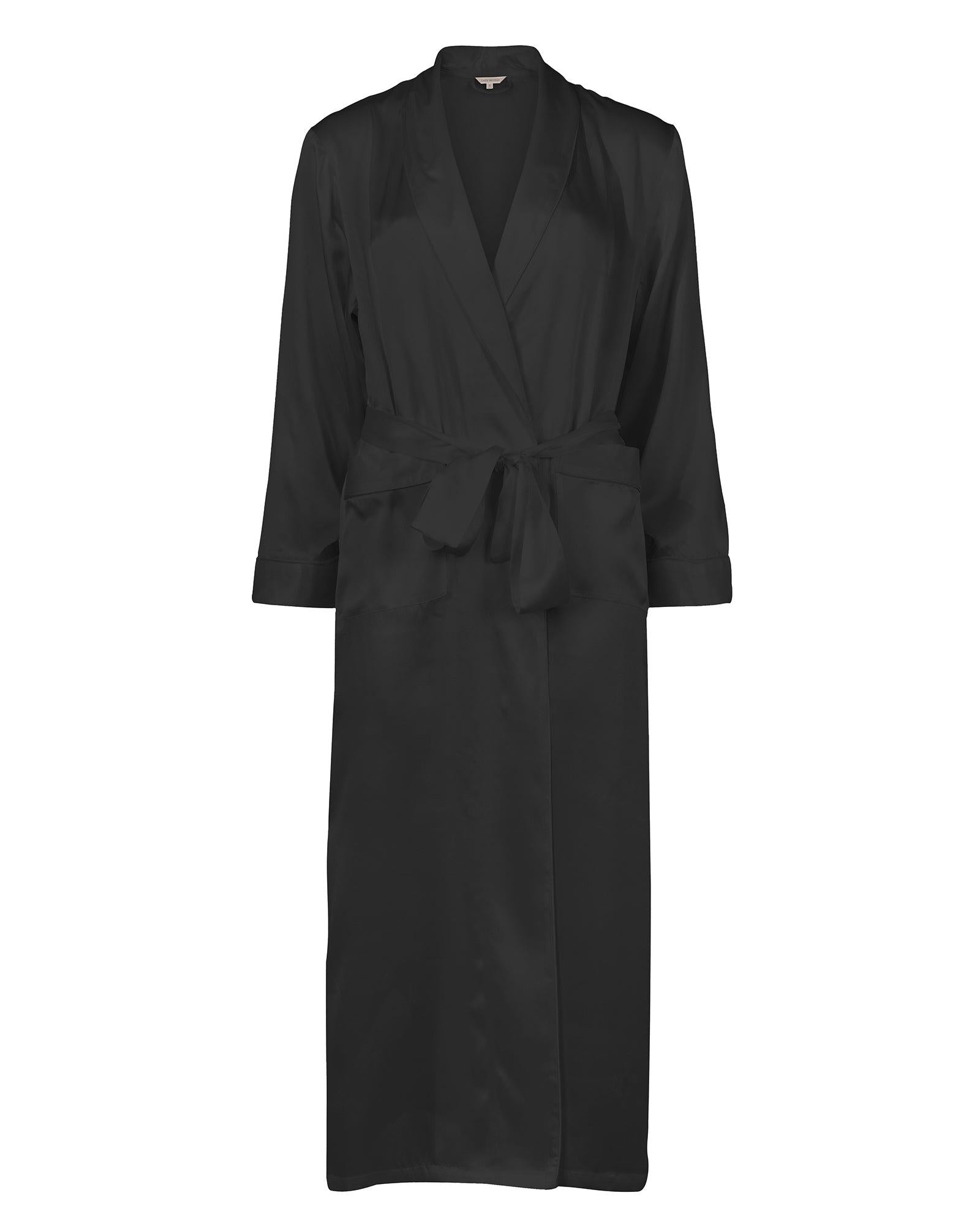 Lady Avenue Pure Silk Long Robe Black - Härliga Under
