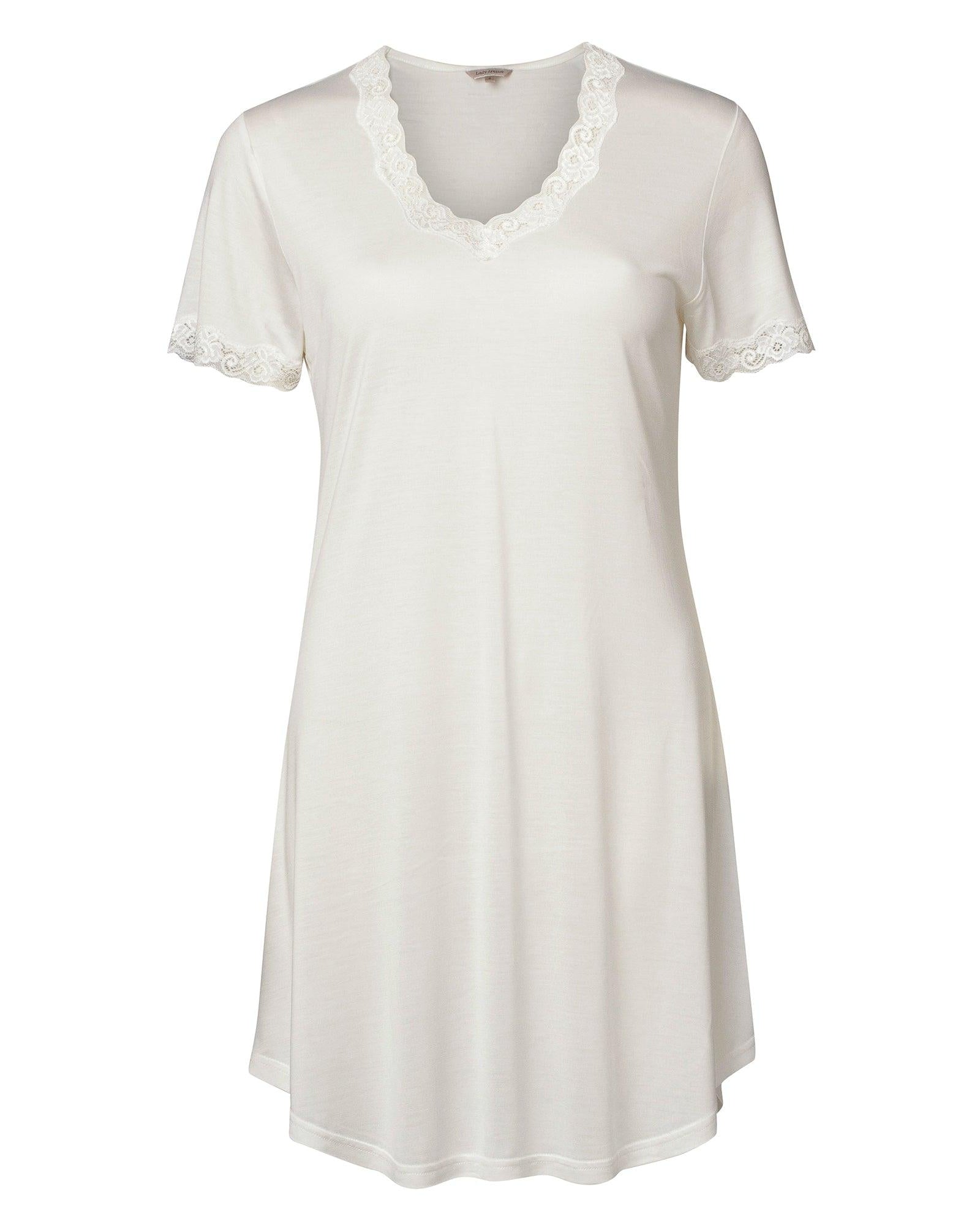 Lady Avenue Nattlinne Kort Ärm Silk Jersey Off-white - Härliga Under