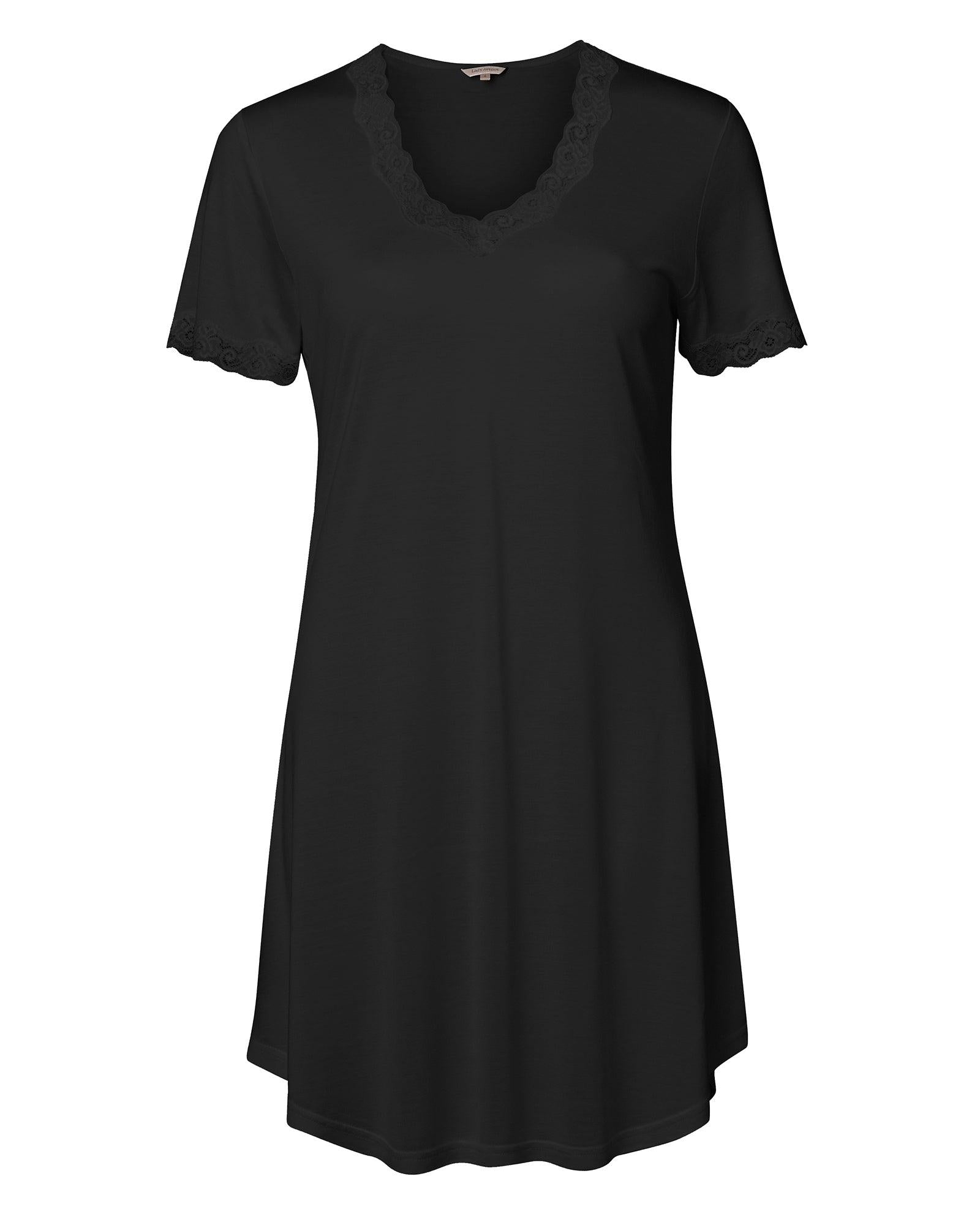 Lady Avenue Nattlinne Kort Ärm Silk Jersey Black - Härliga Under