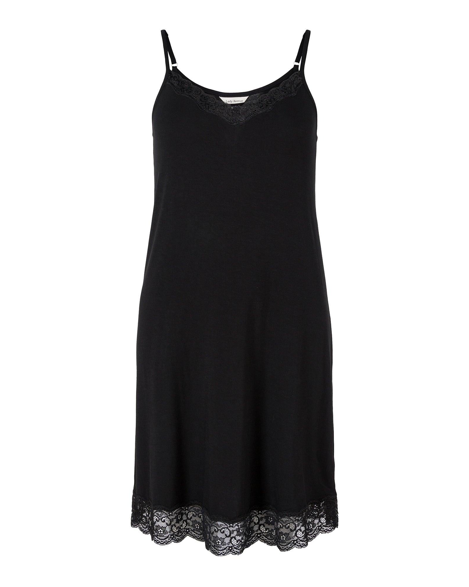 Lady Avenue Bamboo Slip Dress Lace Black - Härliga Under