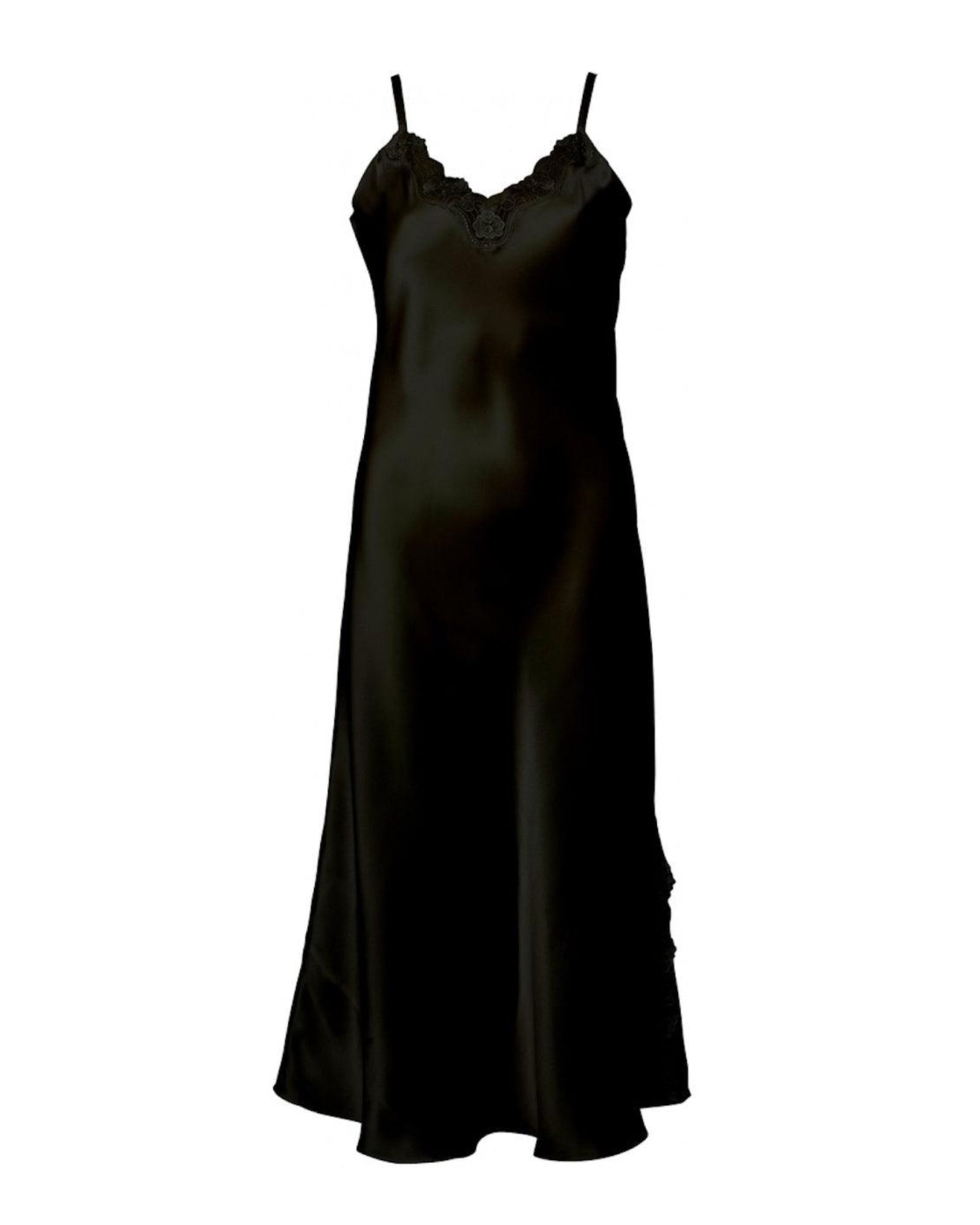 Lady Avenue Long Nightgown Pure Silk Black - Härliga Under