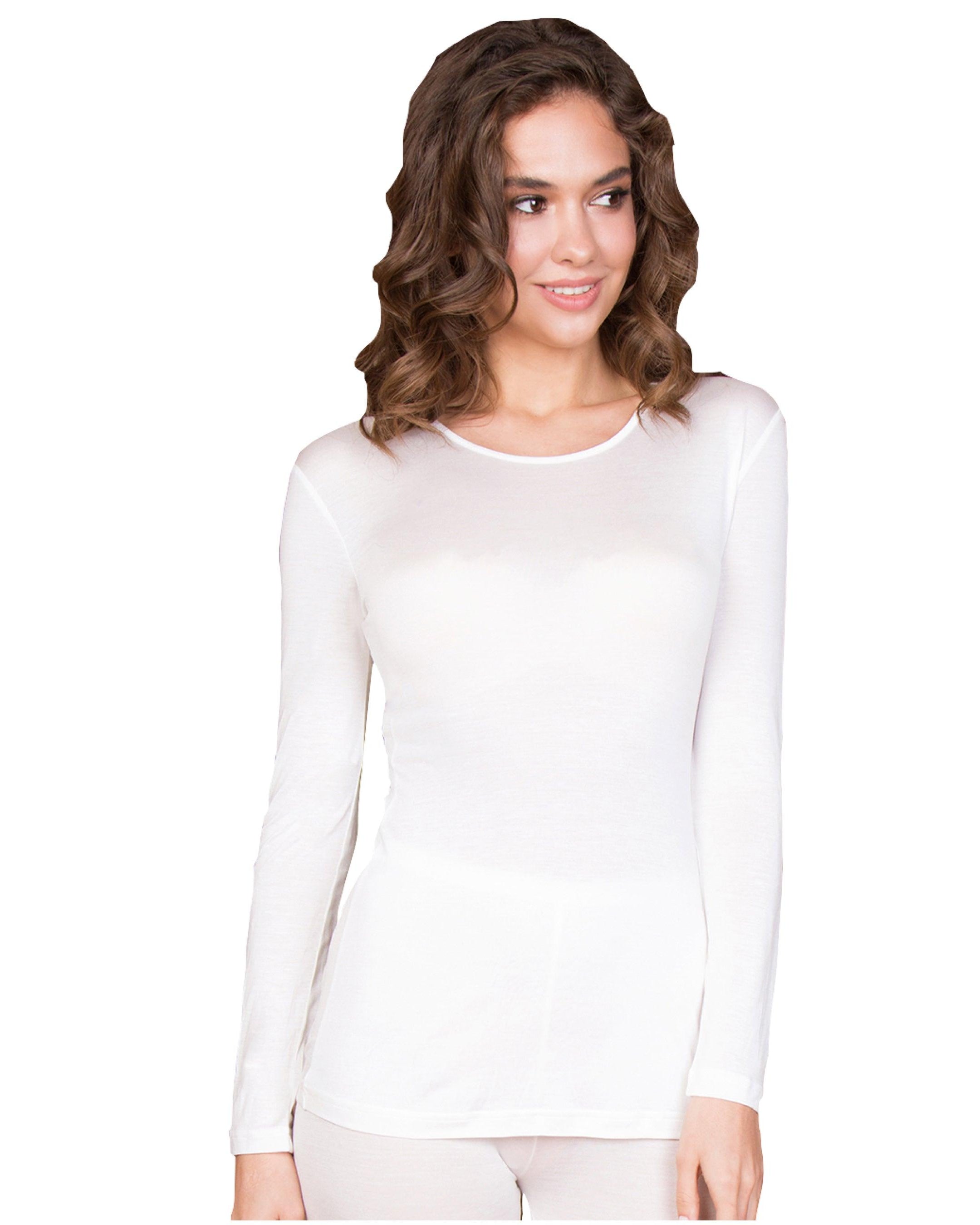 Lady Avenue T-shirt Långärmad Silk jersey Off-white - Härliga Under