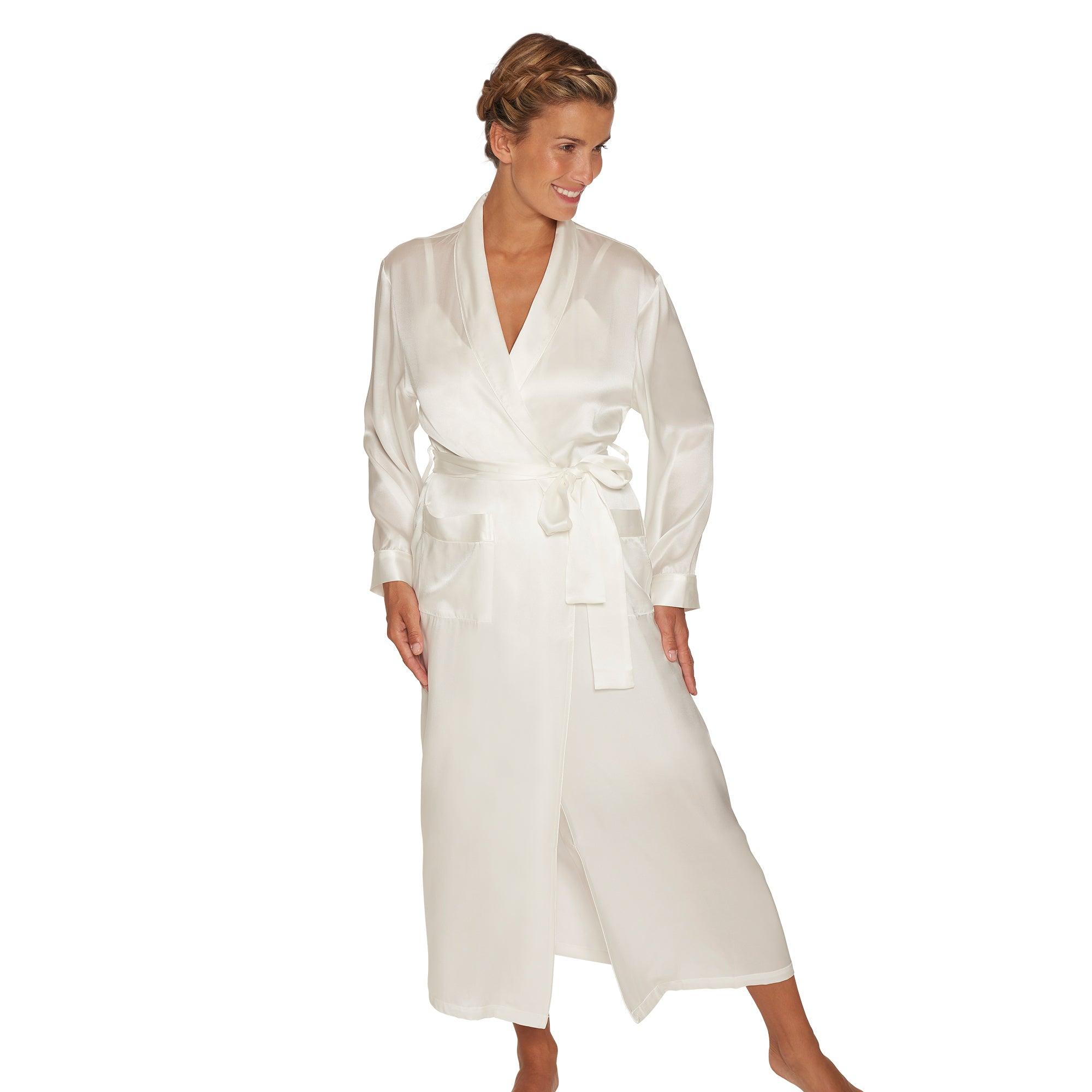 Lady Avenue Pure Silk Long Robe Off-white - Härliga Under