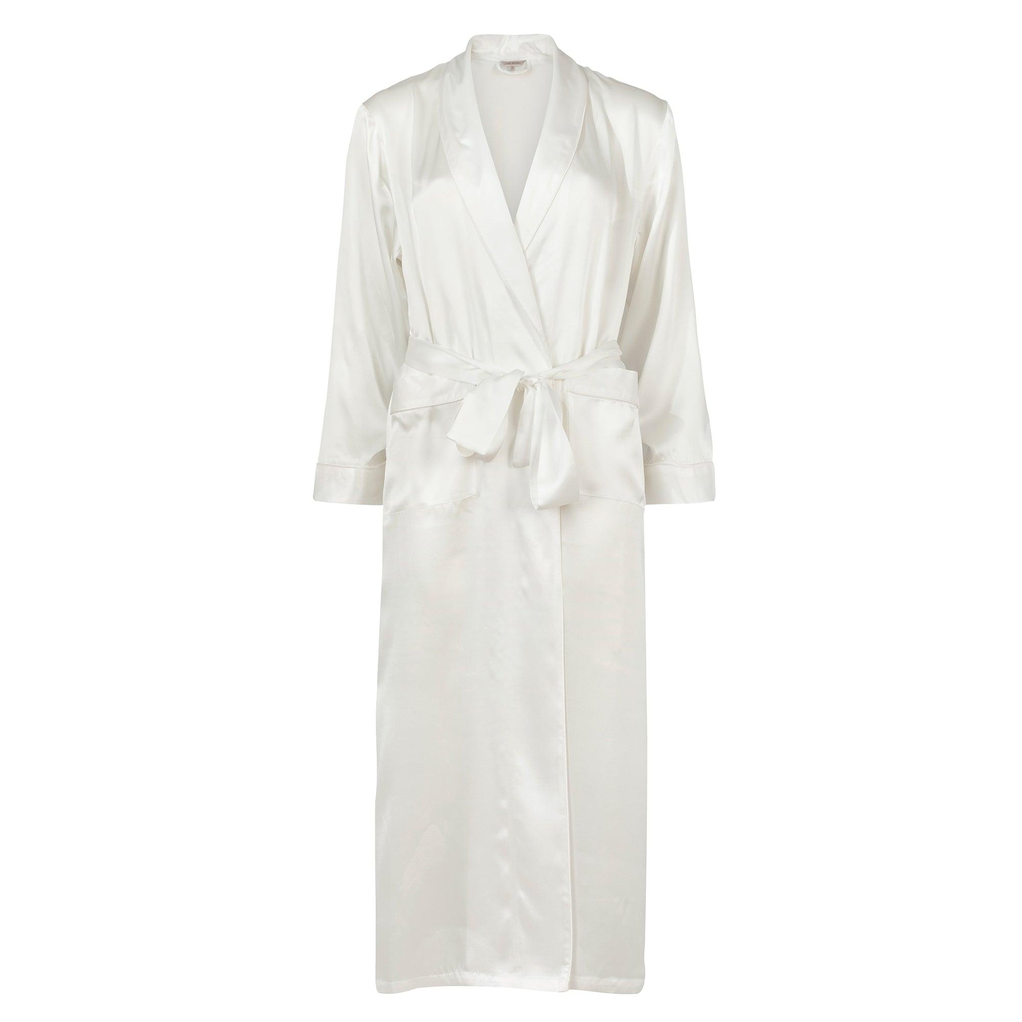 Lady Avenue Pure Silk Long Robe Off-white - Härliga Under