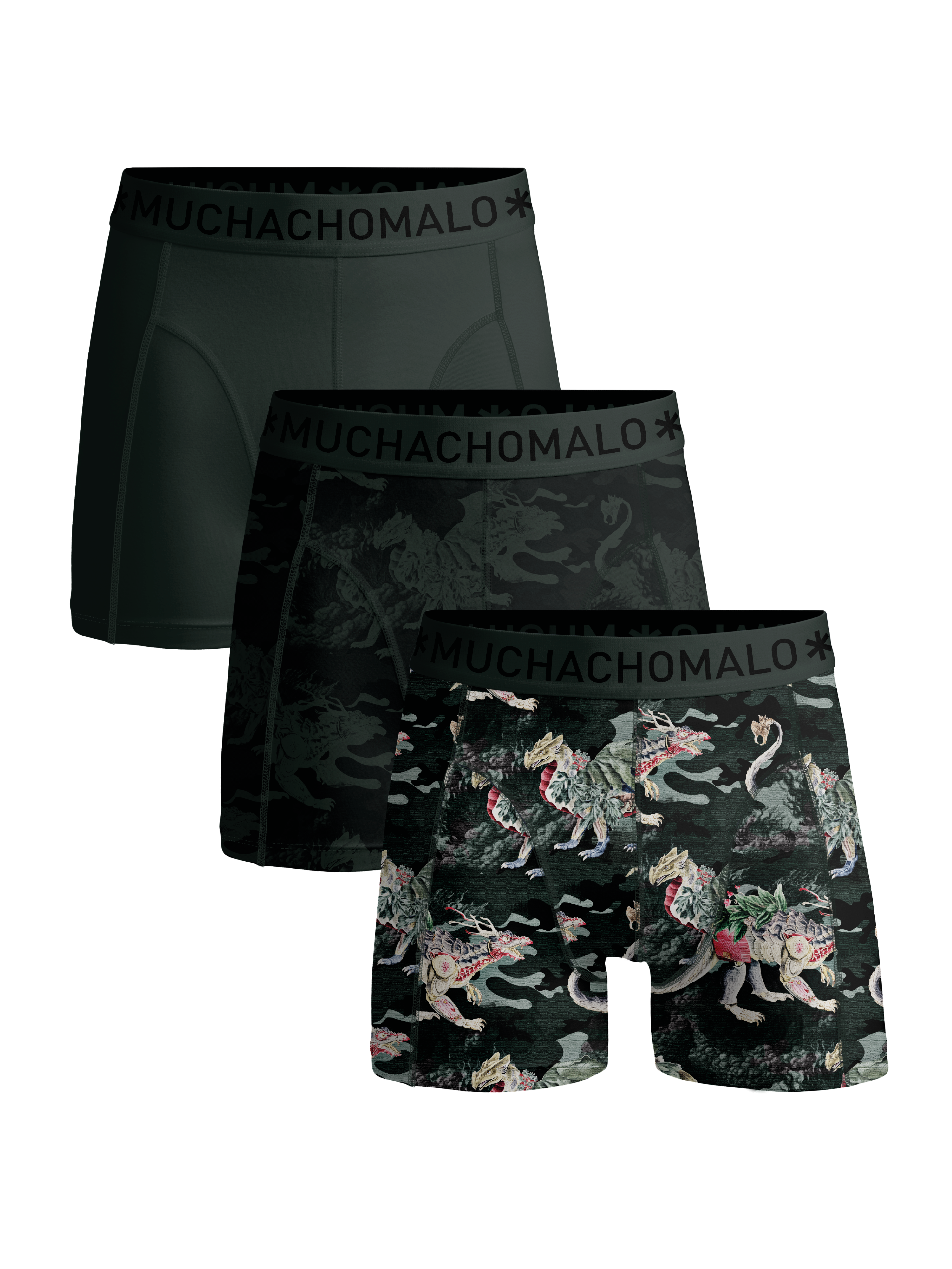 Muchachomalo Hidden Dragons 3-pack boxerkalsonger – två mönstrade och ett svart par