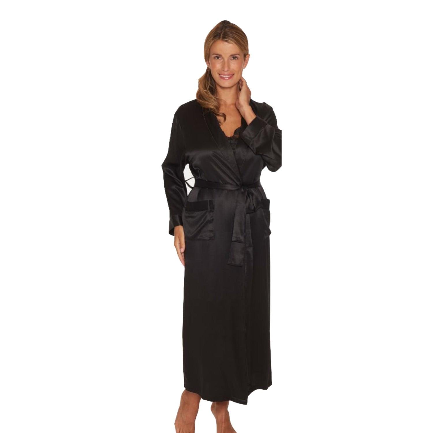 Lady Avenue Pure Silk Long Robe Black - Härliga Under