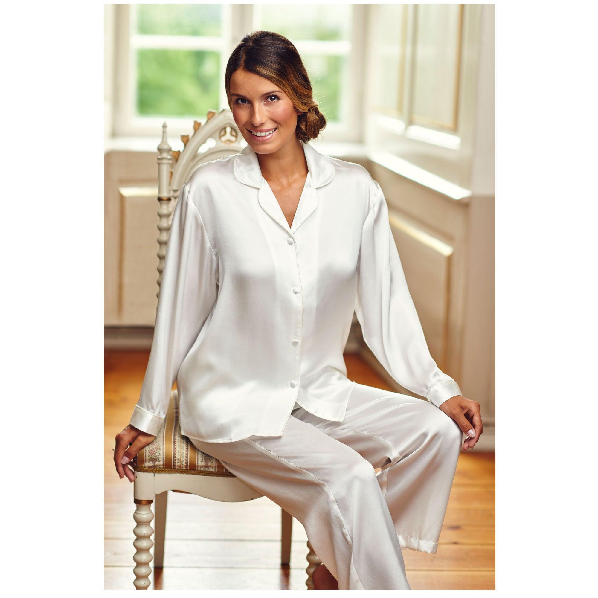 Lady Avenue Pure Silk Basic Pyjamas Off-white - Härliga Under