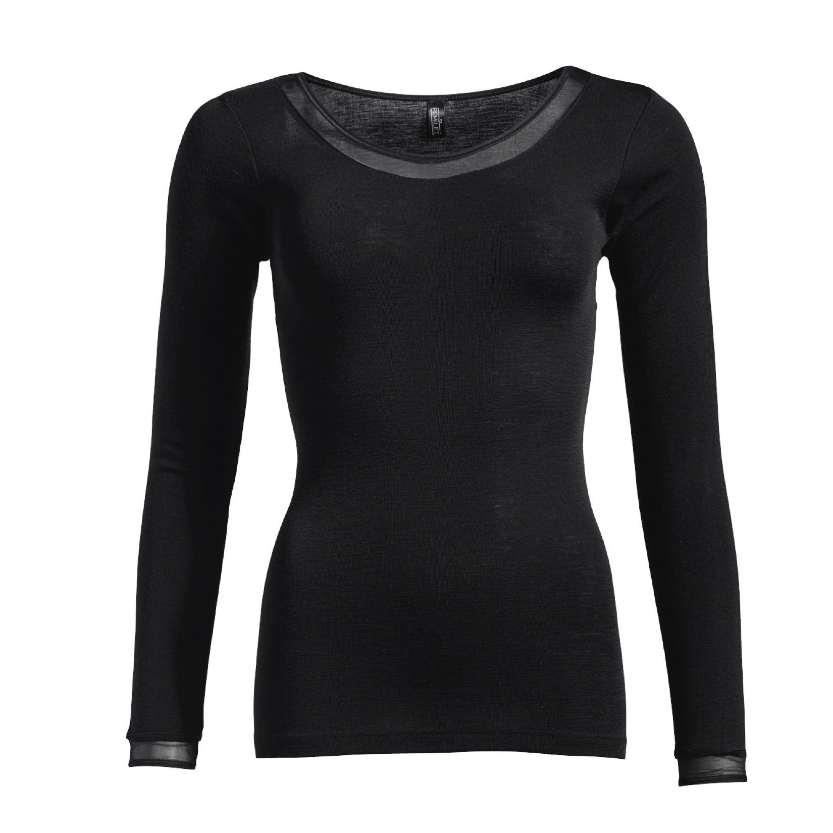 Femilet Merino T-shirt Lång Ärm Juliana Black - Härliga Under