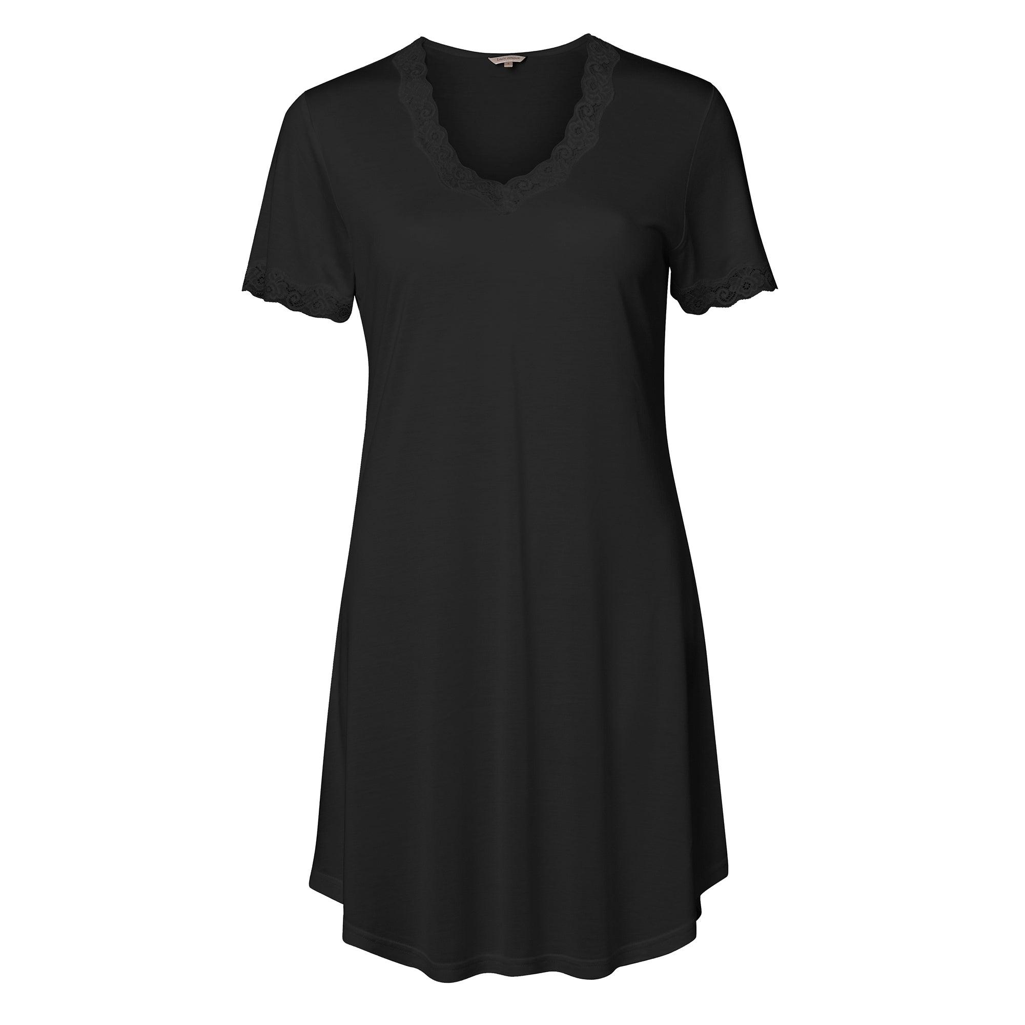 Lady Avenue Nattlinne Kort Ärm Silk Jersey Black - Härliga Under