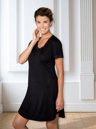 Lady Avenue Nattlinne Kort Ärm Silk Jersey Black - Härliga Under