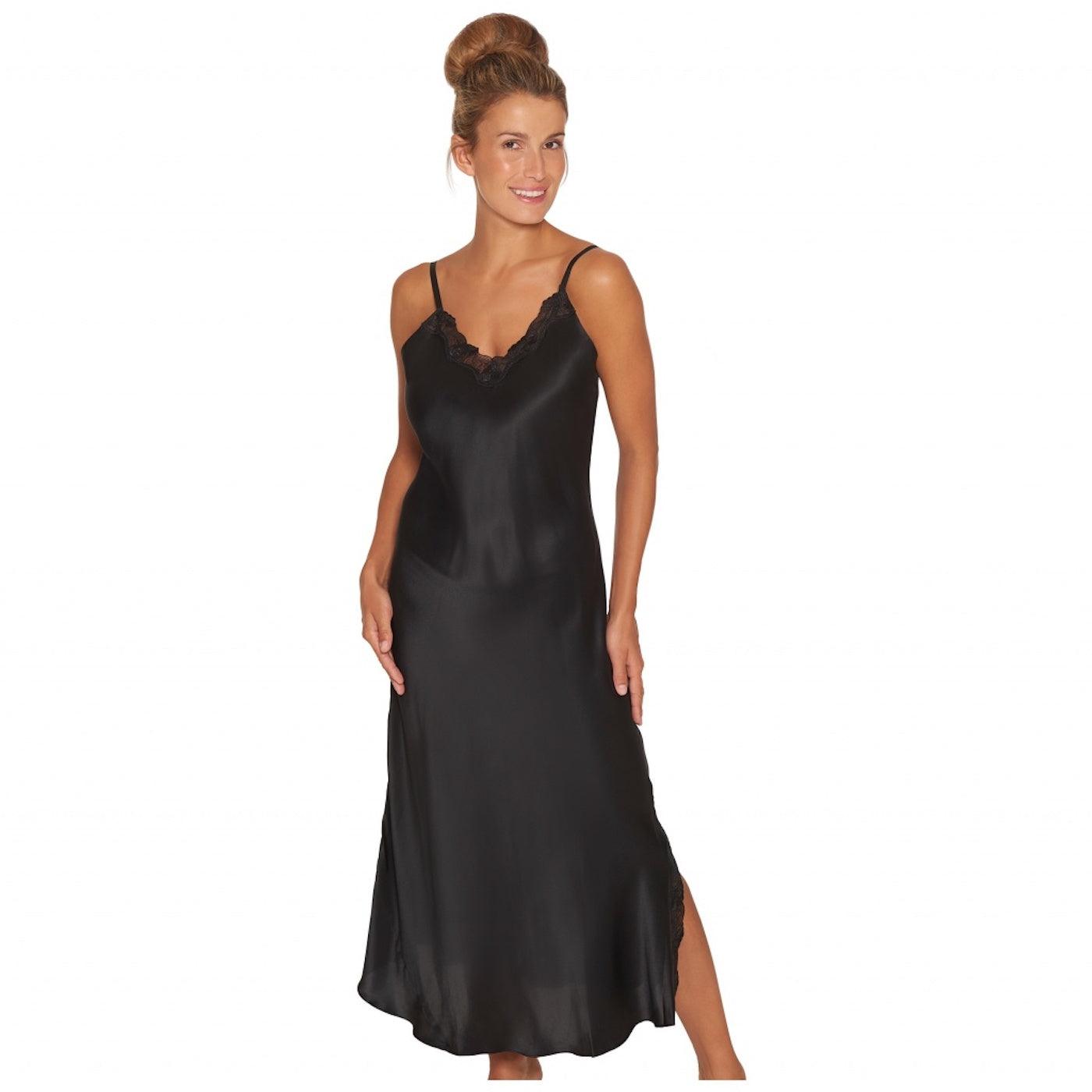 Lady Avenue Long Nightgown Pure Silk Black - Härliga Under