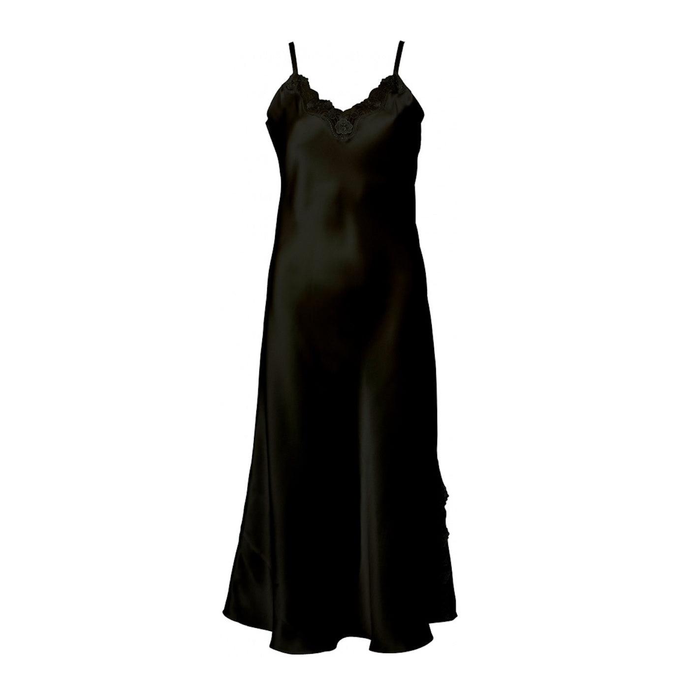 Lady Avenue Long Nightgown Pure Silk Black - Härliga Under